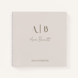 Carnet Monogramme personnalisé moderne Initiales Nom Beig