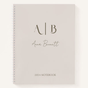 Carnet Monogramme personnalisé moderne Initiales Nom Beig