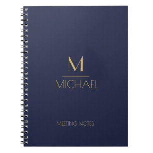 Carnet Monogramme Personnalisé   Nom Bleu Marine & Or