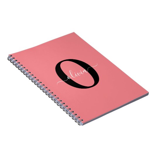 Carnet Monogramme personnalisé Nom de script noir blanc r (Côté Droit)