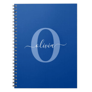 Carnet Monogramme personnalisé Nom du script Bleu Blanc