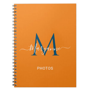 Carnet Monogramme personnalisé orange et bleu Photos ble