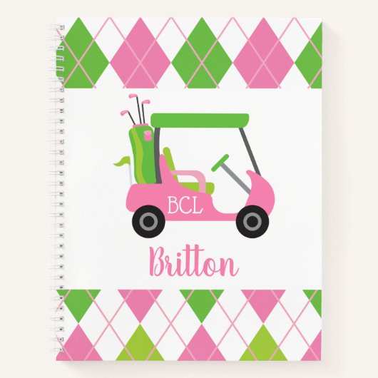 Carnet Monogramme personnalisé Pink & Green Golf (Devant)