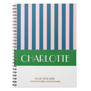 Carnet Monogrammé personnalisé rayures colorées élégantes