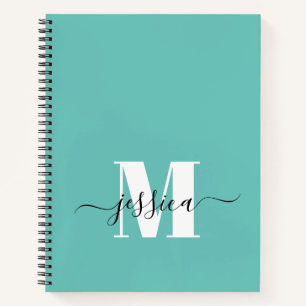 Carnet Monogramme personnalisé turquoise et blanc