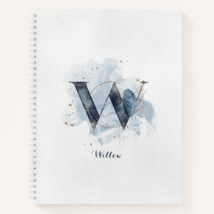 Carnet Monogramme personnel floral moderne lettre W bleu