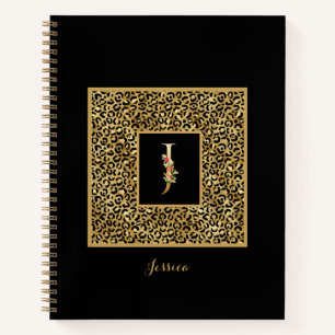 Carnet Monogramme personnel Or Léopard Moderne Lettre J