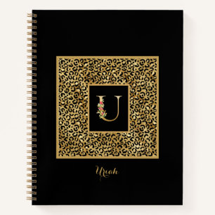 Carnet Monogramme personnel Or Léopard Moderne Lettre U
