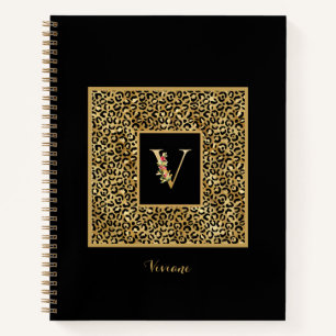 Carnet Monogramme personnel Or Léopard Moderne Lettre V