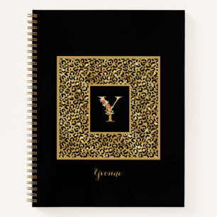 Carnet Monogramme personnel Or Léopard Moderne Lettre Y