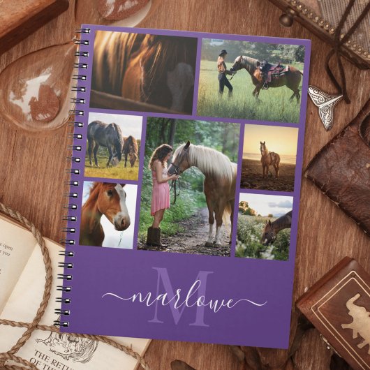 Carnet Monogramme Photo Collage Purple Nom personnalisé C