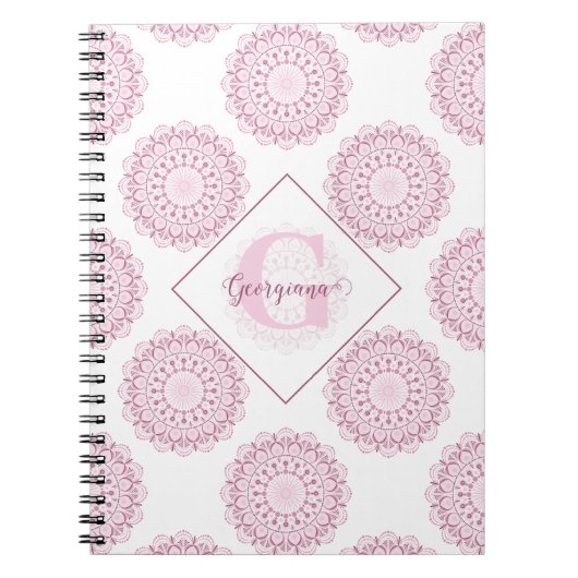 Carnet Monogramme Pink Confetti Lace Polka Dot Mandala (Devant)