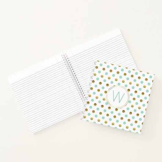 Carnet monogramme Pois or et menthe (Intérieur)