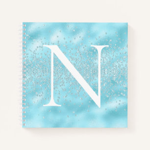 Carnet Monogramme Poudre initiale Bleu étincelles Bling