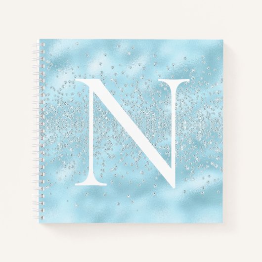 Carnet Monogramme Poudre initiale Bleu étincelles Bling (Devant)