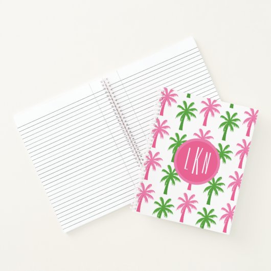 Carnet Monogramme Preppy rose & vert Palmiers (Intérieur)