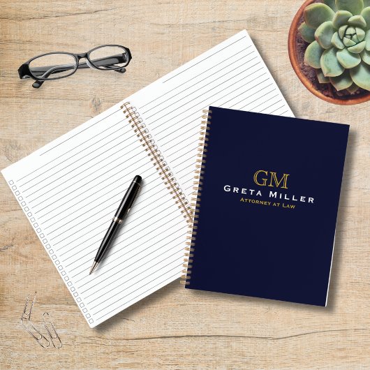Carnet Monogramme professionnel en or bleu foncé