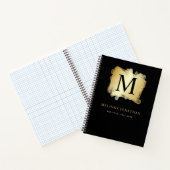 Carnet Monogramme professionnel moderne Black Gold Brush (Intérieur)
