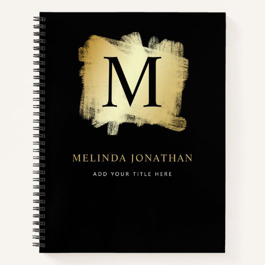 Carnet Monogramme professionnel moderne Black Gold Brush (Devant)