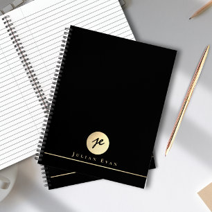 Carnet Monogramme professionnel noir or Spirale exécutive