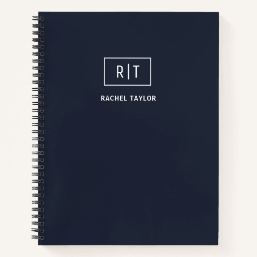 Carnet Monogramme Professionnel Simple Bleu Nuit Blanc (Devant)