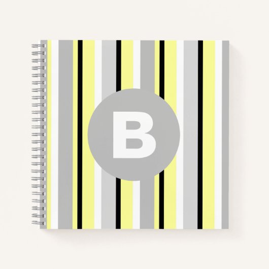 Carnet Monogramme rayé jaune et gris élégant (Devant)