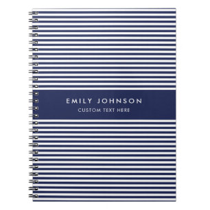 Carnet Monogramme Rayures Bleu Marine Minimaliste Moderne