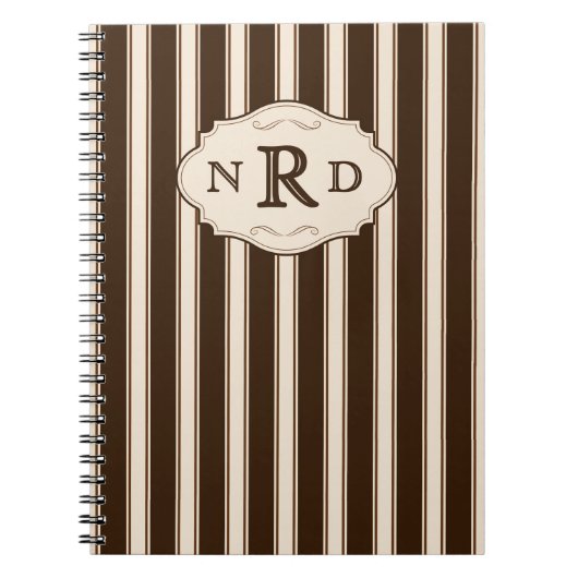 Carnet Monogramme rayures chocolat et crème vintage (Devant)