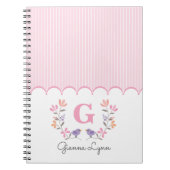 Carnet Monogramme rayures florales roses (Devant)