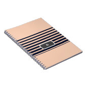 Carnet Monogramme rayures noir et rose élégant (Côté Droit)
