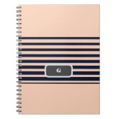 Carnet Monogramme rayures noir et rose élégant (Devant)