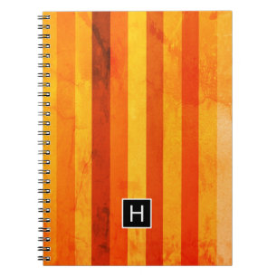 Carnet Monogramme rayures orange rouge altéré chaud