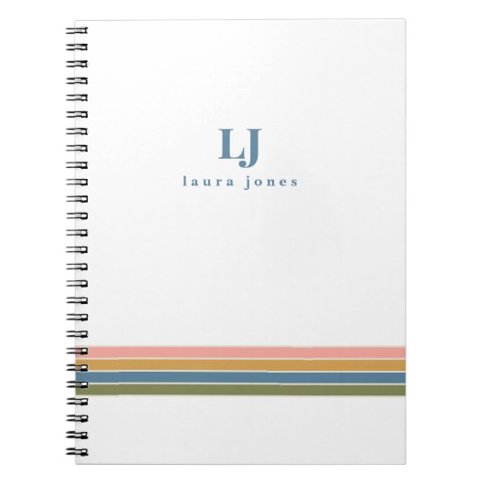Carnet Monogramme Rayures Rétro Minimaliste (Devant)