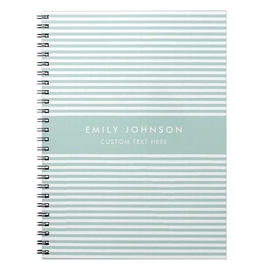 Carnet Monogramme Rayures Turquoise Minimaliste Moderne (Devant)