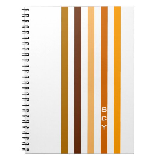 Carnet Monogramme rayures verticales orange marron clair (Devant)