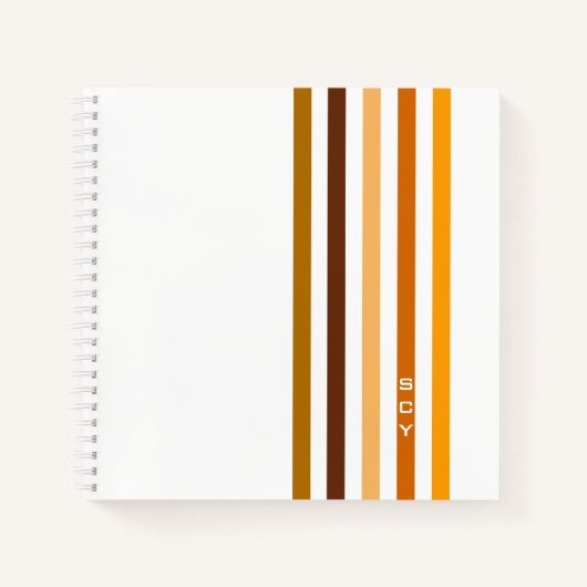 Carnet Monogramme rayures verticales orange marron clair (Devant)