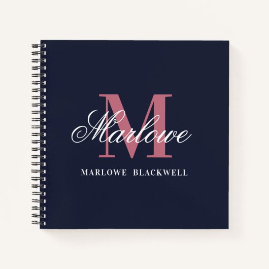 Carnet Monogramme rose bleu bleu marine tendance (Devant)