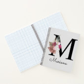 Carnet Monogramme Rose Bohème Féminin Floral Initiale M (Intérieur)