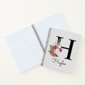 Carnet Monogramme Rose Boho Féminin Floral Initial H (Intérieur)