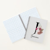 Carnet Monogramme Rose Boho Féminin Floral Initial J (Intérieur)