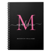Carnet Monogramme rose chaud noir fille Nom initial du sc (Devant)
