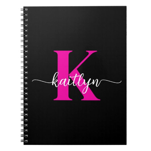Carnet Monogramme Rose Chaude Noir (Devant)
