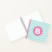 Carnet Monogramme rose chevron bleu clair tendance (Intérieur)