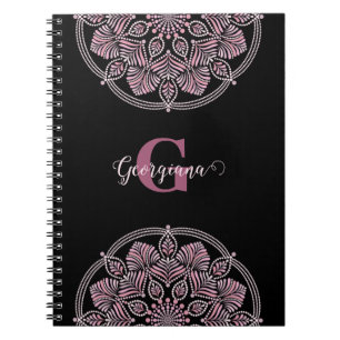 Carnet Monogramme Rose Dusky Fronds Floral Dot Mandala