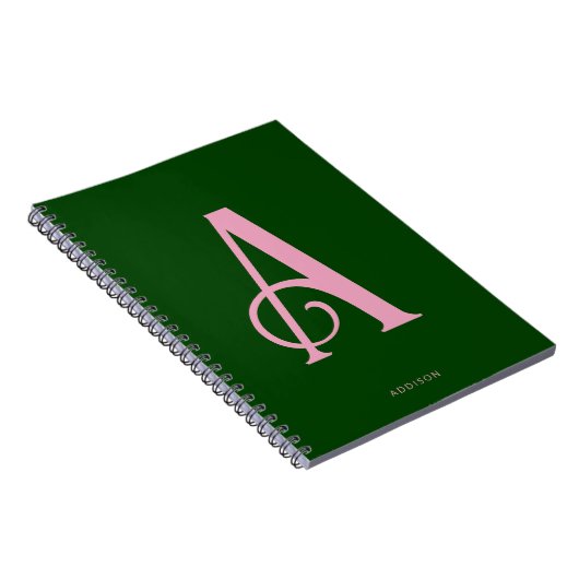 Carnet Monogramme rose élégant initial sur vert foncé (Côté Droit)