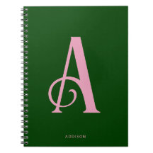 Monogramme rose élégant initial sur vert foncé