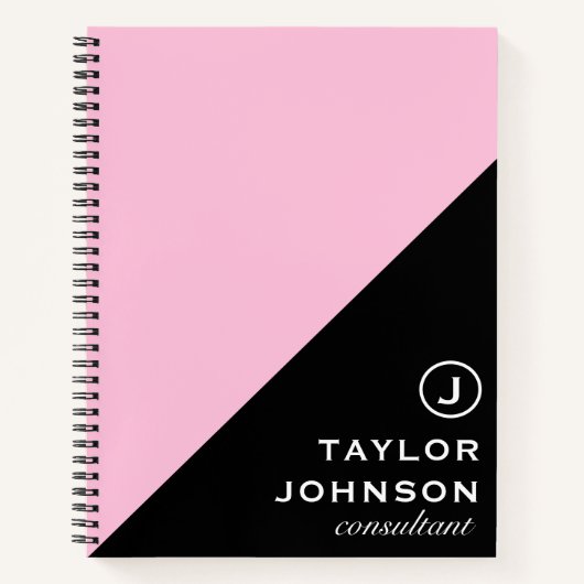 Carnet Monogramme rose et noir professionnel (Devant)
