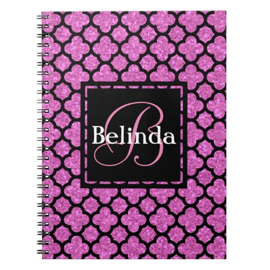 Carnet Monogramme rose et Parties scintillant Quatrefoil (Devant)