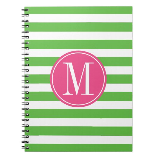 Carnet Monogramme rose et vert de coutume de rayures (Devant)