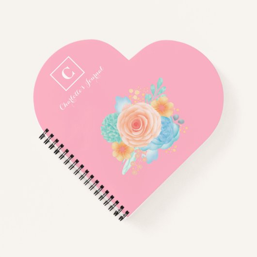 Carnet Monogramme rose floral (Devant)
